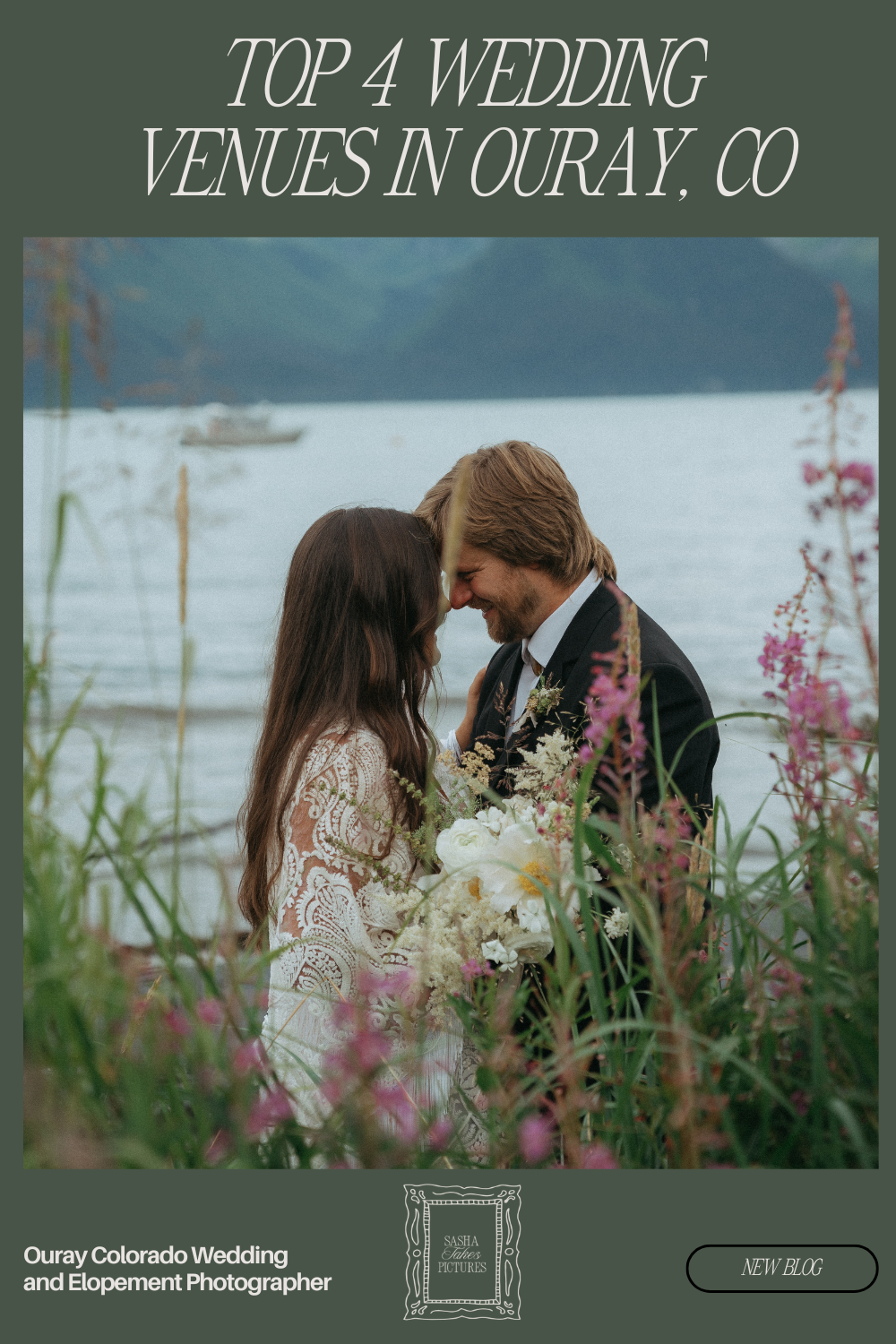 beautiful bride and groom pose in Ouray, Colorado for a photo