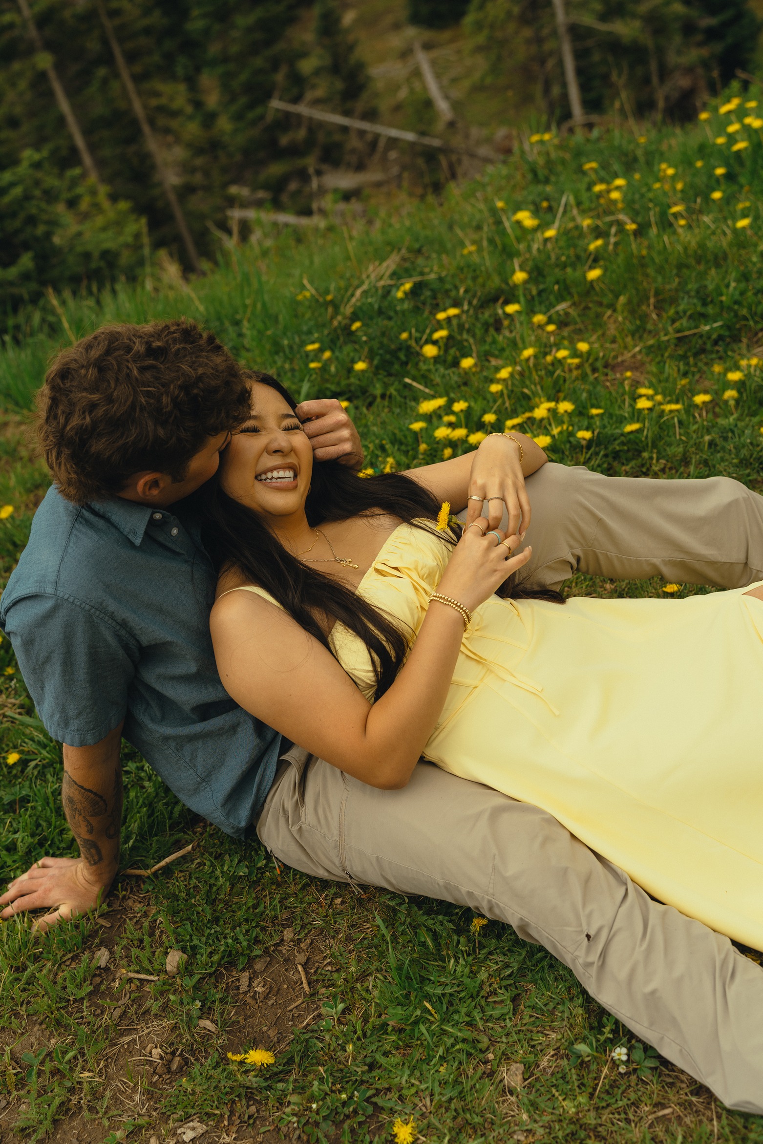 beautiful couple take romantic photos outside Durango colorado
