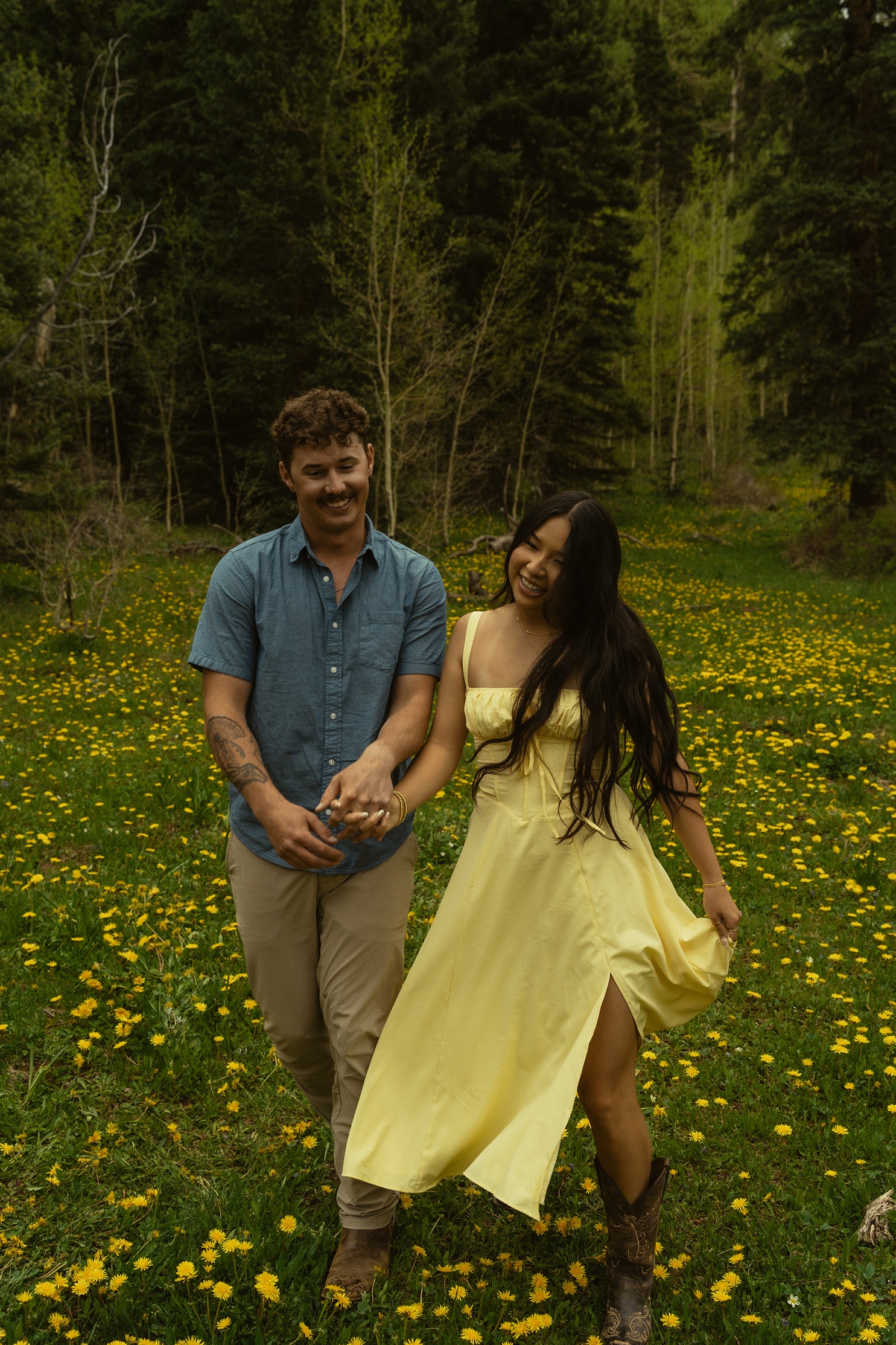 beautiful couple take candid couples photos in the mountains outside Durango, Colorado
