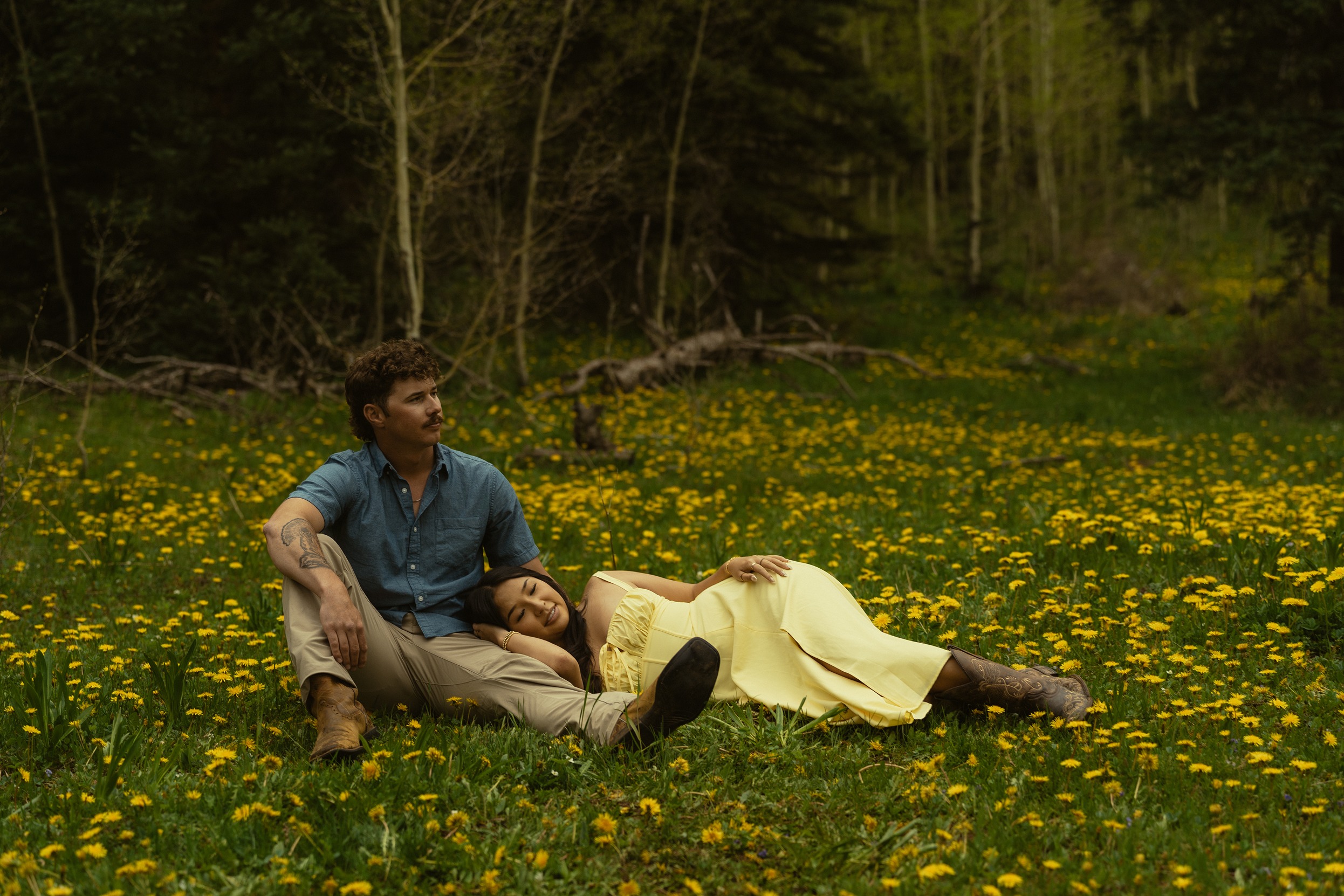 beautiful couple take candid couples photos in the mountains outside Durango, Colorado