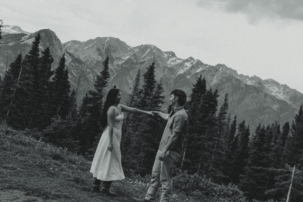 beautiful couple take candid couples photos in the mountains outside Durango, Colorado