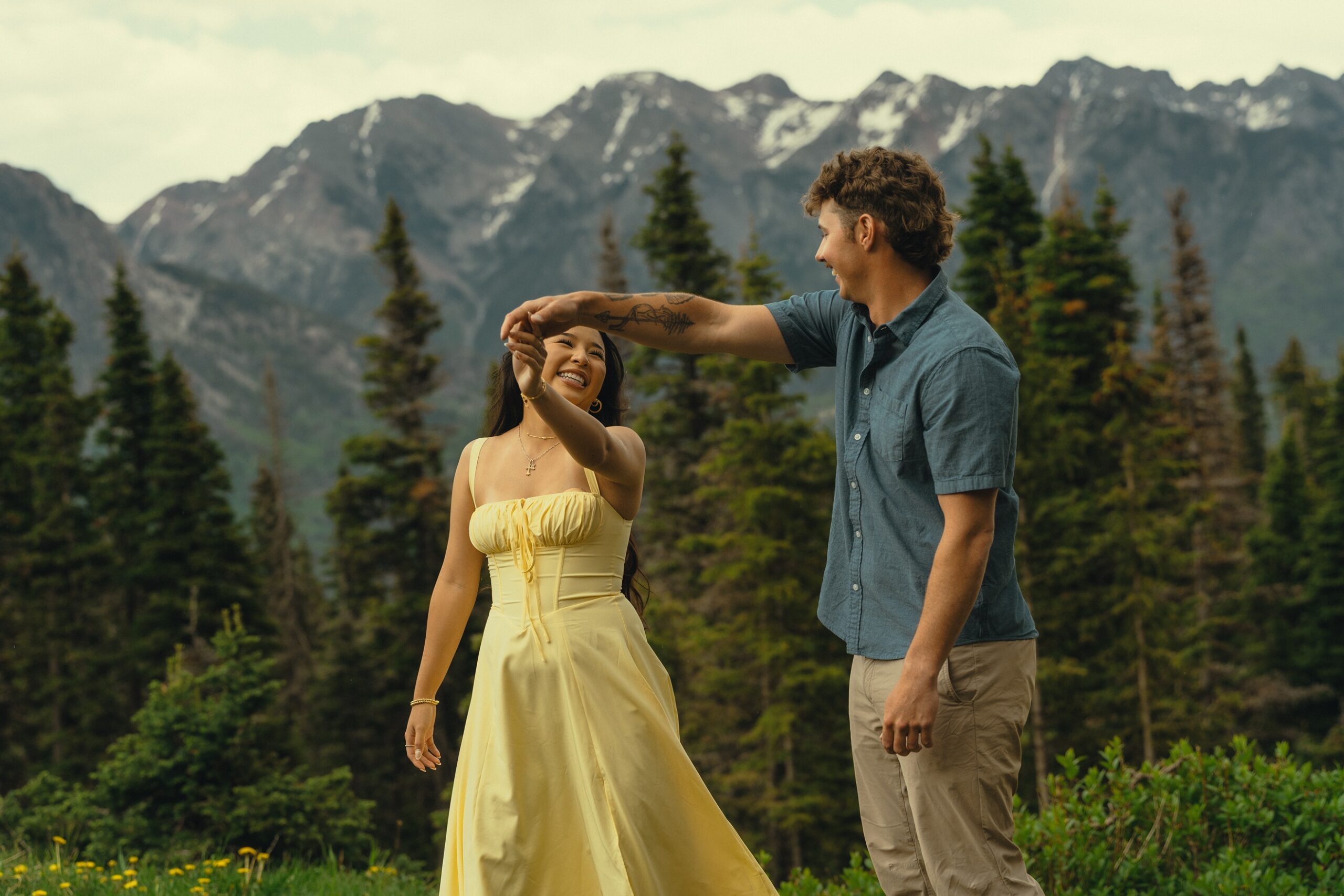 beautiful couple take candid couples photos in the mountains outside Durango, Colorado