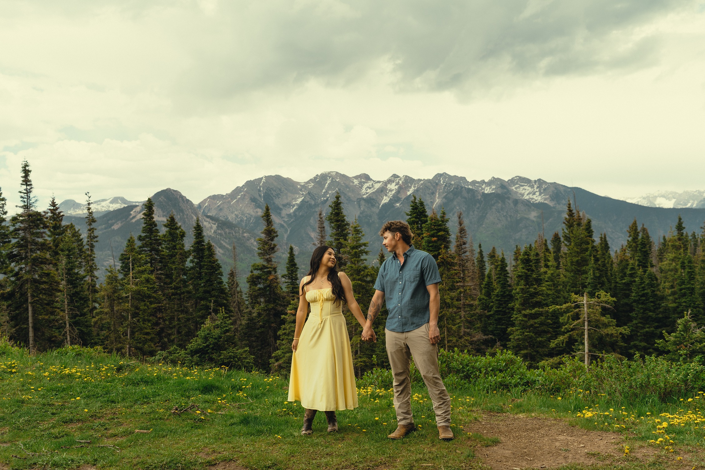 beautiful couple take candid couples photos in the mountains outside Durango, Colorado