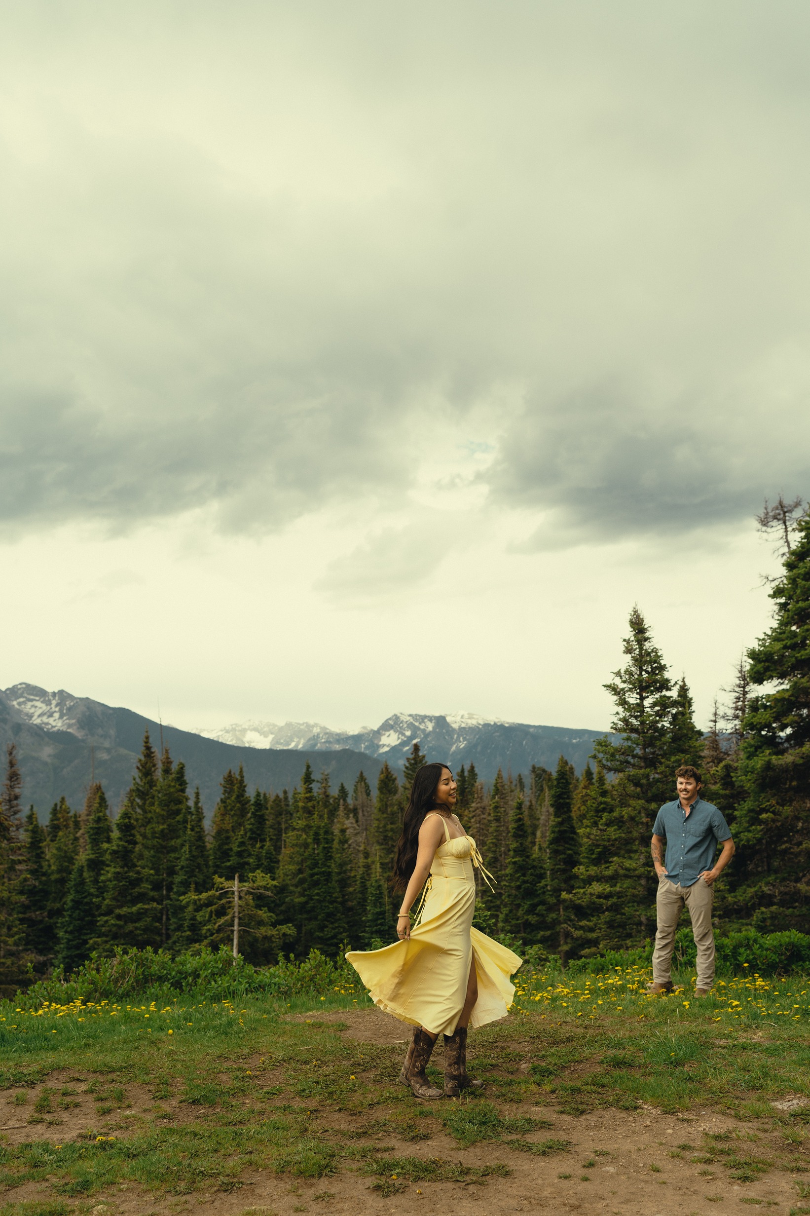 beautiful couple take candid couples photos in the mountains outside Durango, Colorado