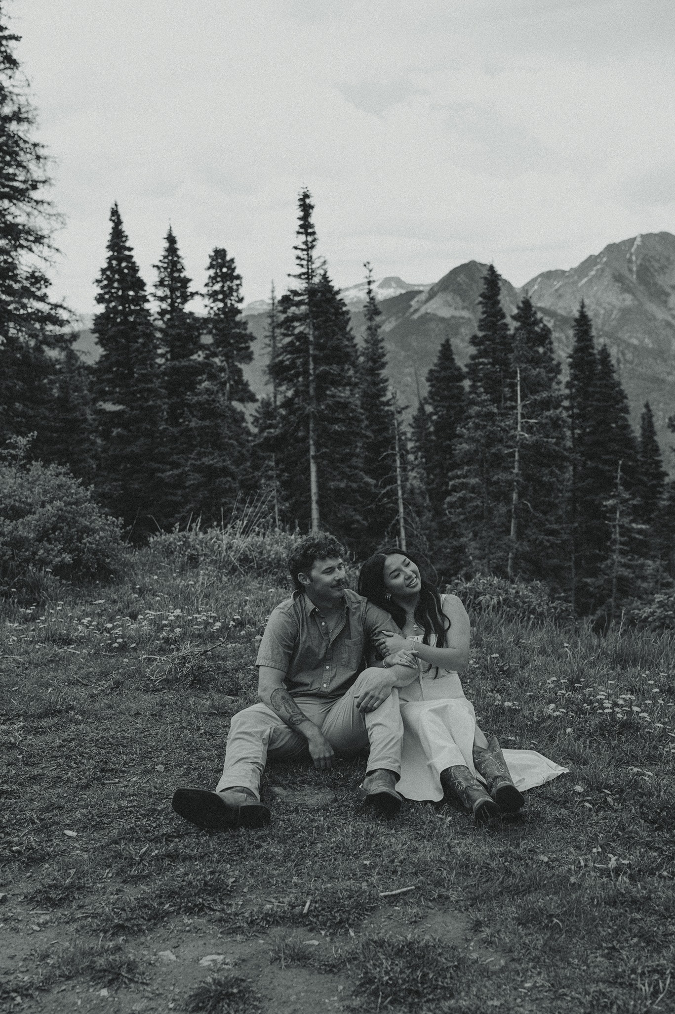 beautiful couple take candid couples photos in the mountains outside Durango, Colorado