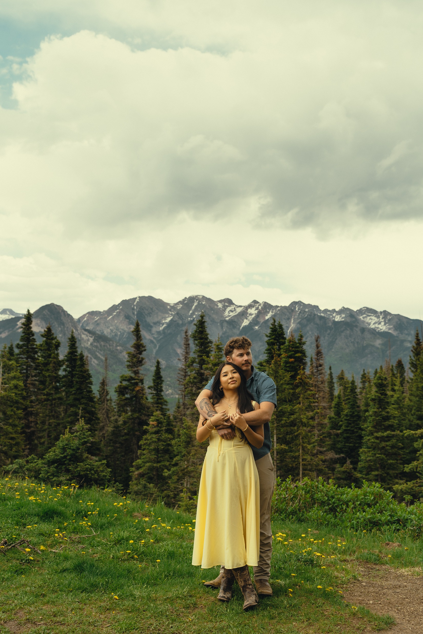 beautiful couple take romantic photos outside Durango colorado