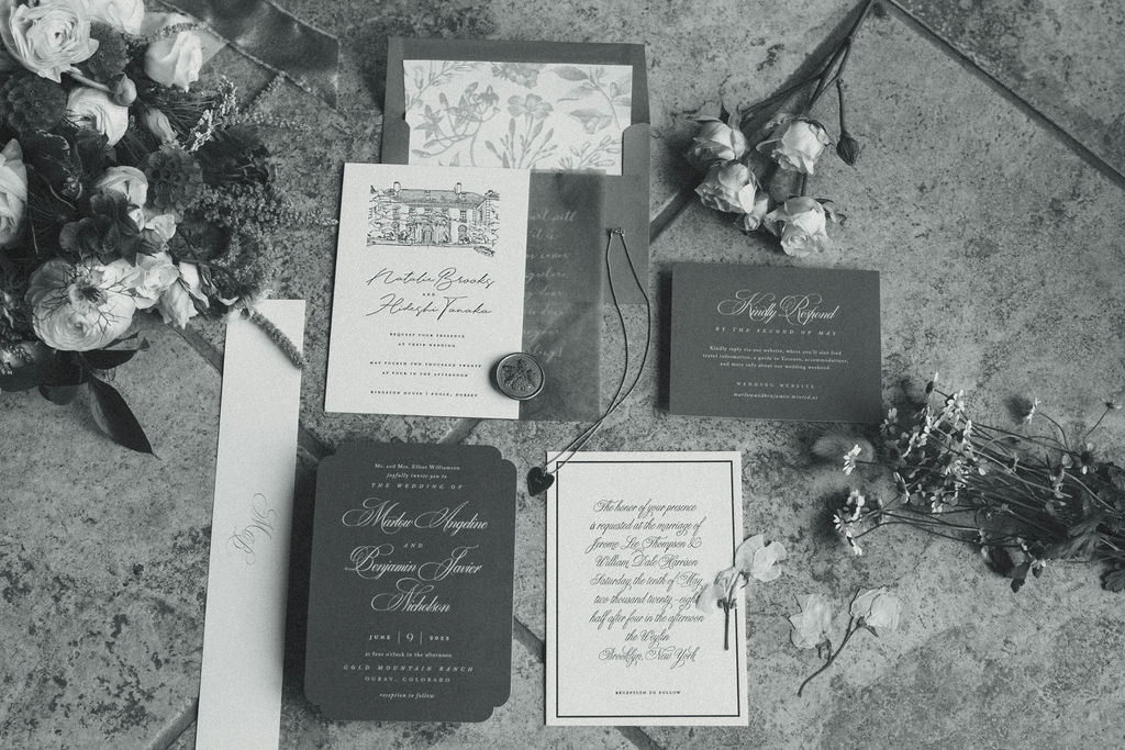 elegant flatlay wedding details from a stunning Colorado wedding day