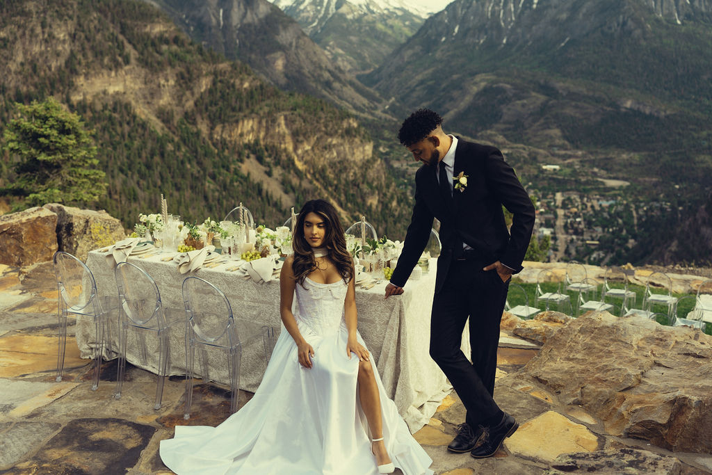 stunning bride and groom pose together during their Colorado wedding day