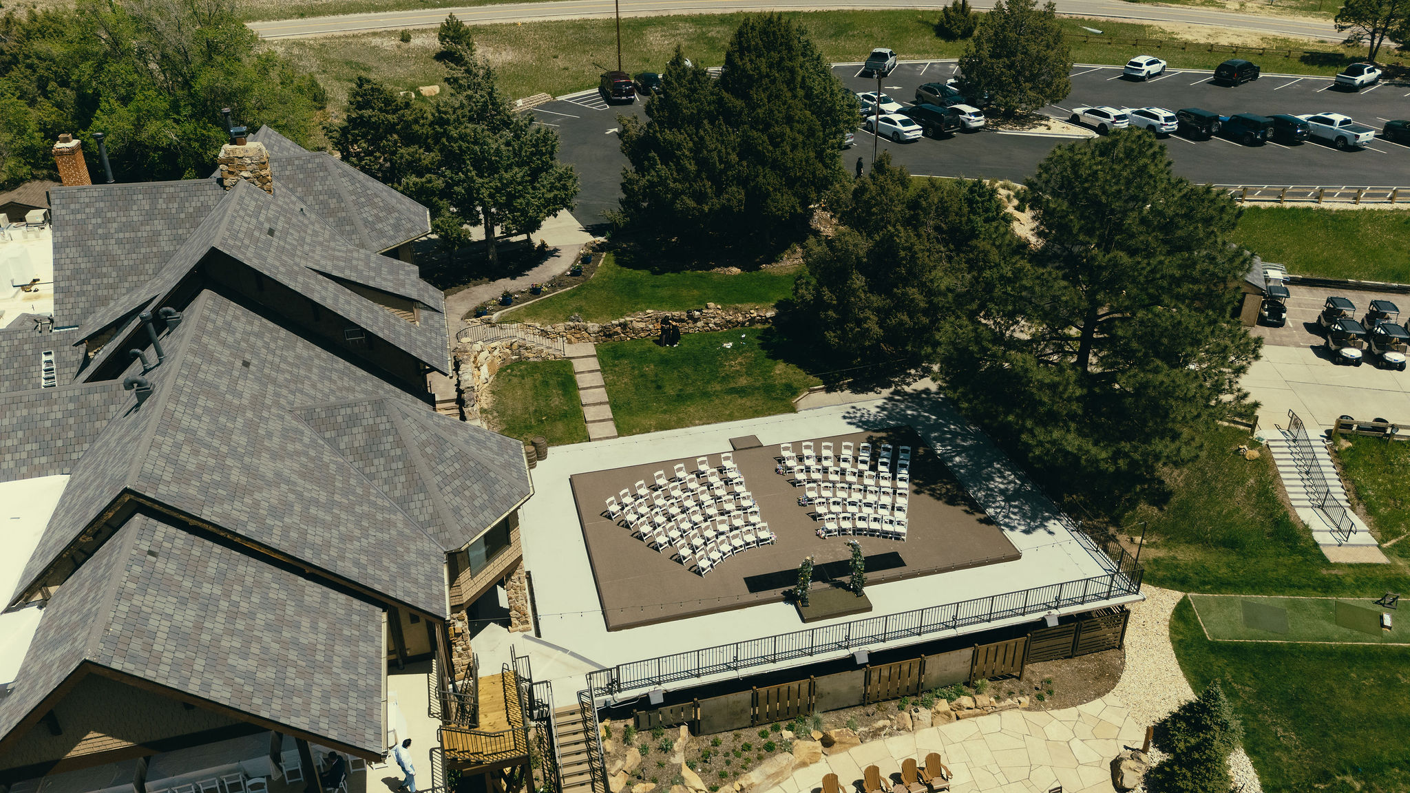 drone shots of the beautiful Perry Park country club wedding day