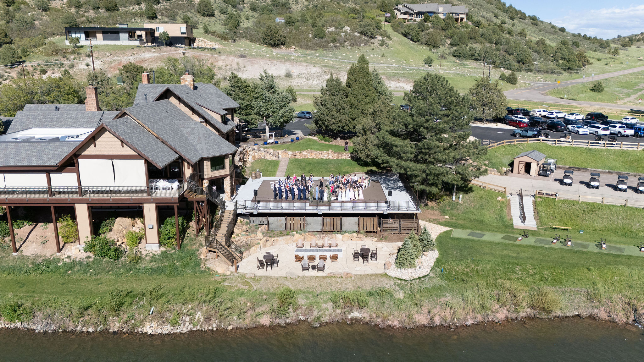 drone shots of the beautiful Perry Park country club wedding day