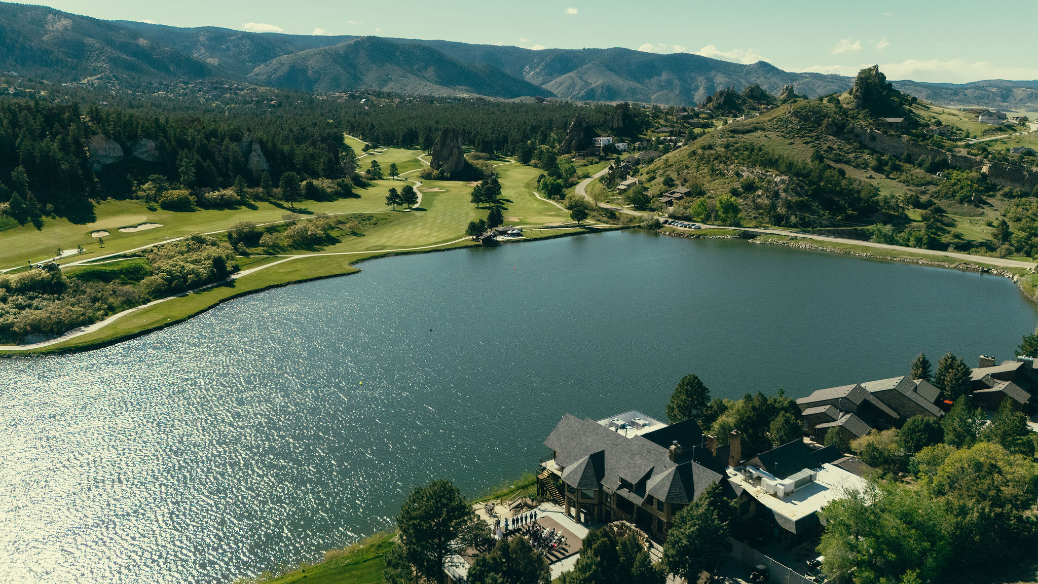 drone shots of the beautiful Perry Park country club wedding day