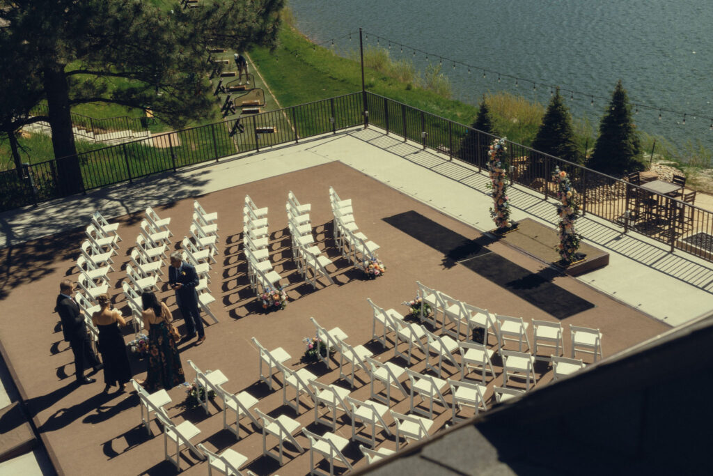 beautiful ceremony site at Perry Park Country Club sits ready for the stunning wedding day