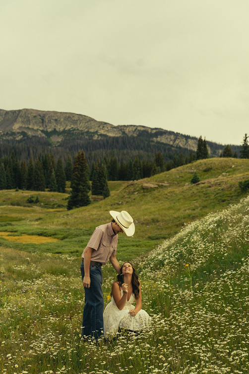 beautiful couple pose together during their stunning engagement shoot in Silverton, Colorado  