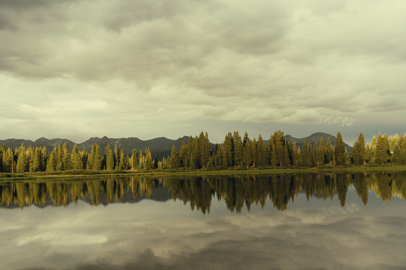 beautiful Rocky mountain lake sits high in the peaks