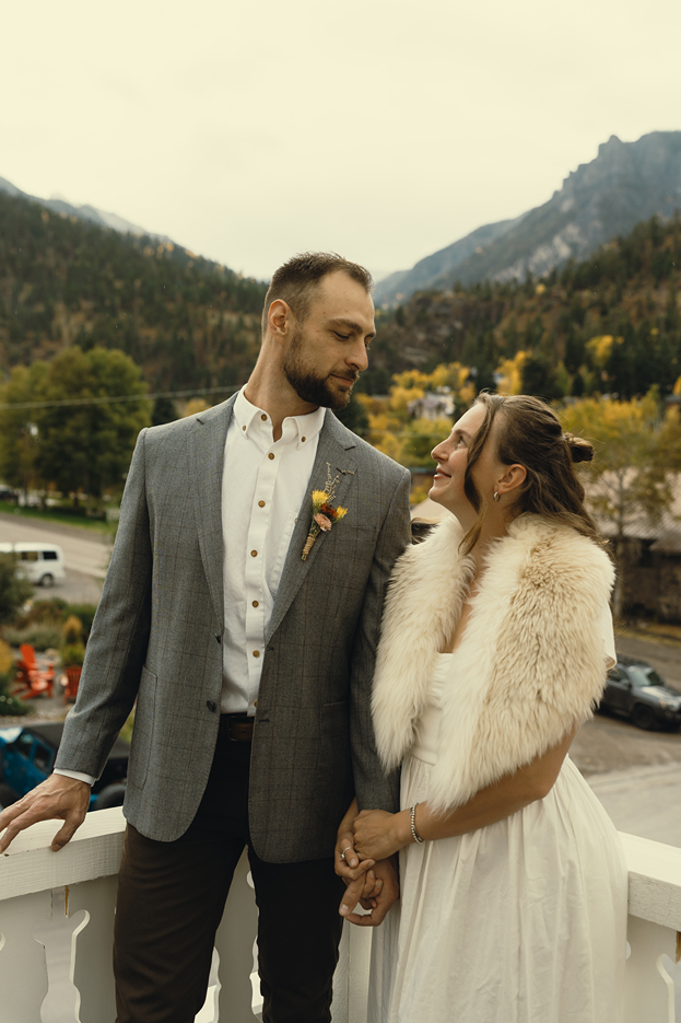 bride and groom share intimate moments after their Colorado elopement