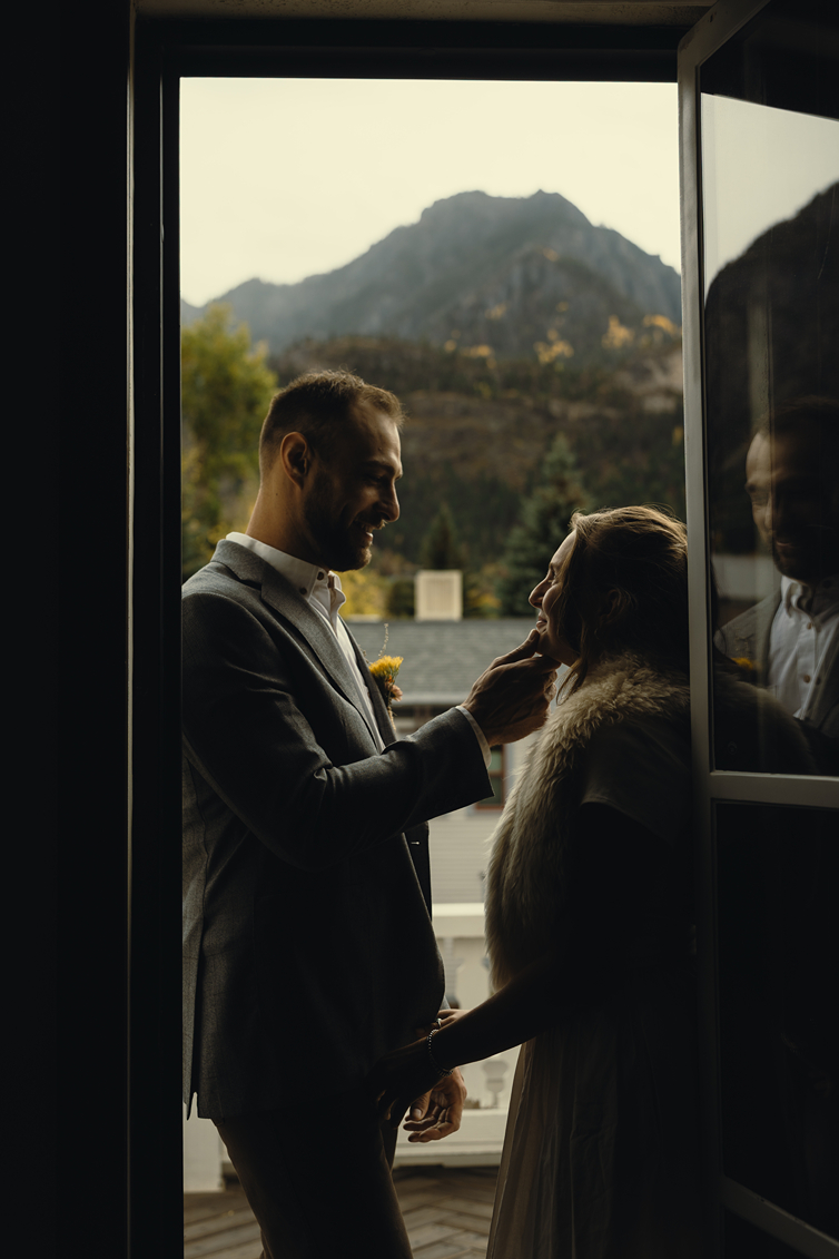 bride and groom share intimate moments after their Colorado elopement