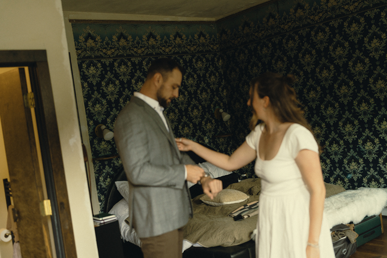 stunning bride and groom prepare for their beautiful Colorado wedding day