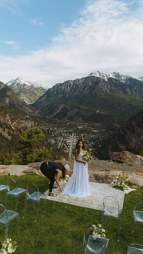 bride poses for a photo captured by a drone